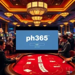 Players engaging with ph365 login at a luxurious casino, surrounded by vibrant slot machines and gaming tables.