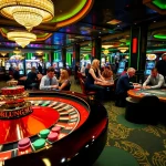 A thrilling scene at SODO CASINO 66 with players enjoying poker, roulette, and slot machines in a vibrant setting.