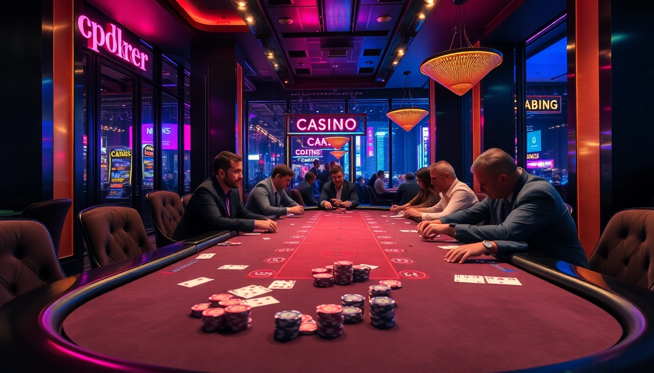 SODO casino scene showcasing players at a poker table, capturing the thrill of high stakes gambling.