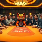 Engaging players at the demo slot Lucky Neko in a vibrant casino setting, showcasing excitement and thrill.