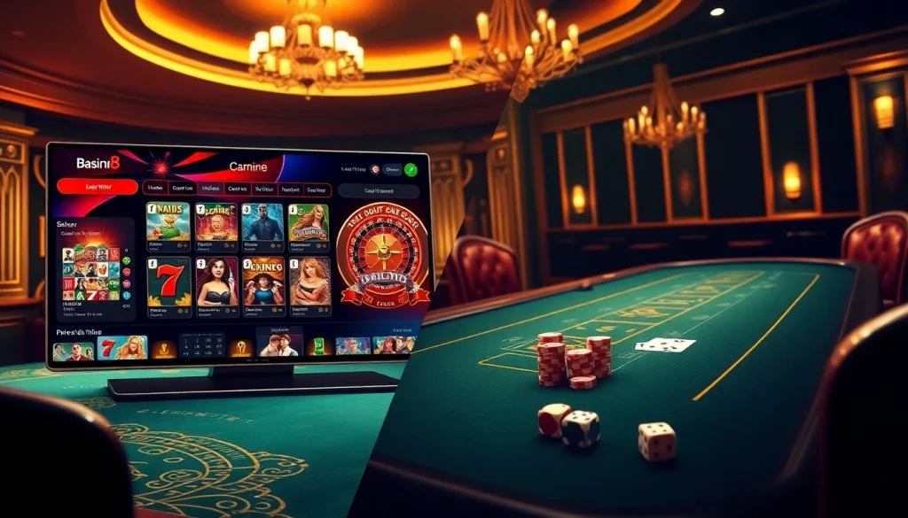 Engage in bk8 สมัครสมาชิก with a luxurious casino ambiance featuring games and poker chips.