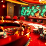 A thrilling gambling scene at Trang chủ WW88 featuring a roulette table and vibrant poker chips, capturing the excitement of online betting.