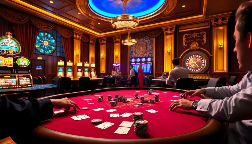 Experience the thrill of a casino game at http://2b8.network/ with players strategizing at a vibrant poker table.