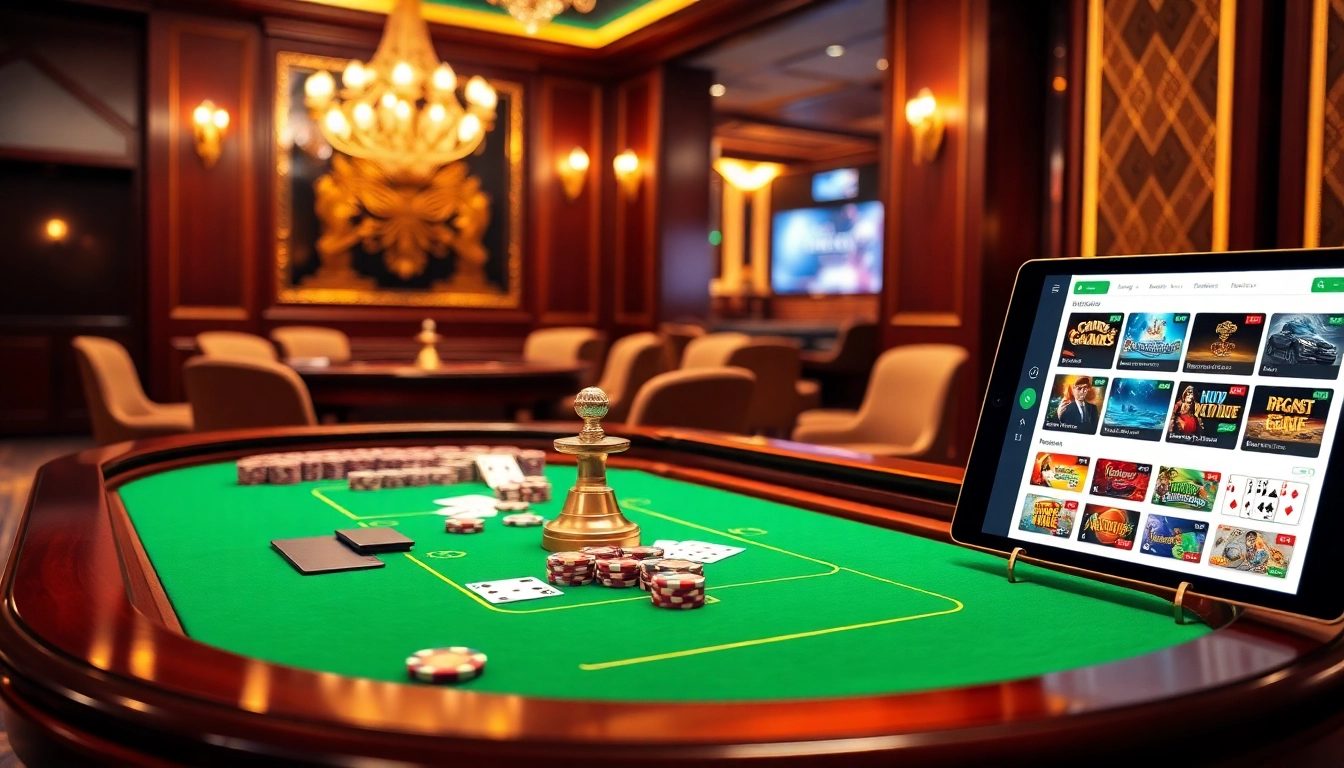 Betting excitement at http://bem88x.com/ featuring luxurious casino tables and engaging online gambling elements.