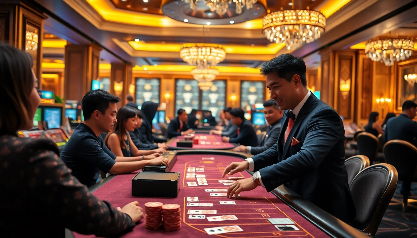 Experience an exciting Live Casino in Singapore with vibrant action around gaming tables.