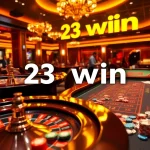 Experience the thrill of winning at 23 win with a luxurious casino scene showcasing blackjack and roulette.