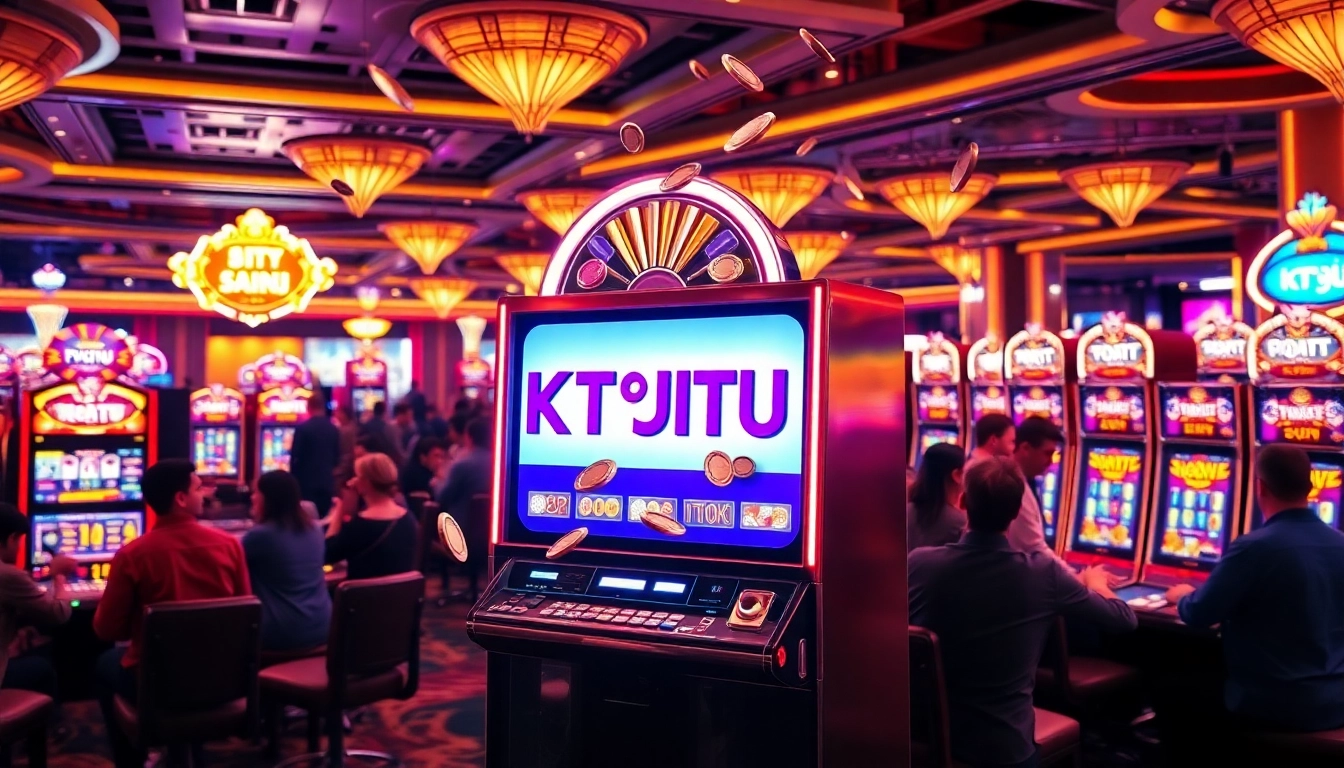 KTPJITU slot machine in a lively casino setting, showcasing excitement and big wins.