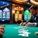 Exciting game action on idnslot casino table, showcasing vibrant chips and cards.