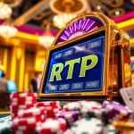 Engaged players enjoying an RTP Slot machine experience amidst vibrant casino decor.