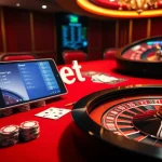 Sbobet link showcased in a luxurious casino scene with poker chips, cards, and a roulette wheel.