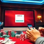 Sbobet login interface showcased amidst vibrant poker chips and a roulette wheel, encapsulating online gambling excitement.